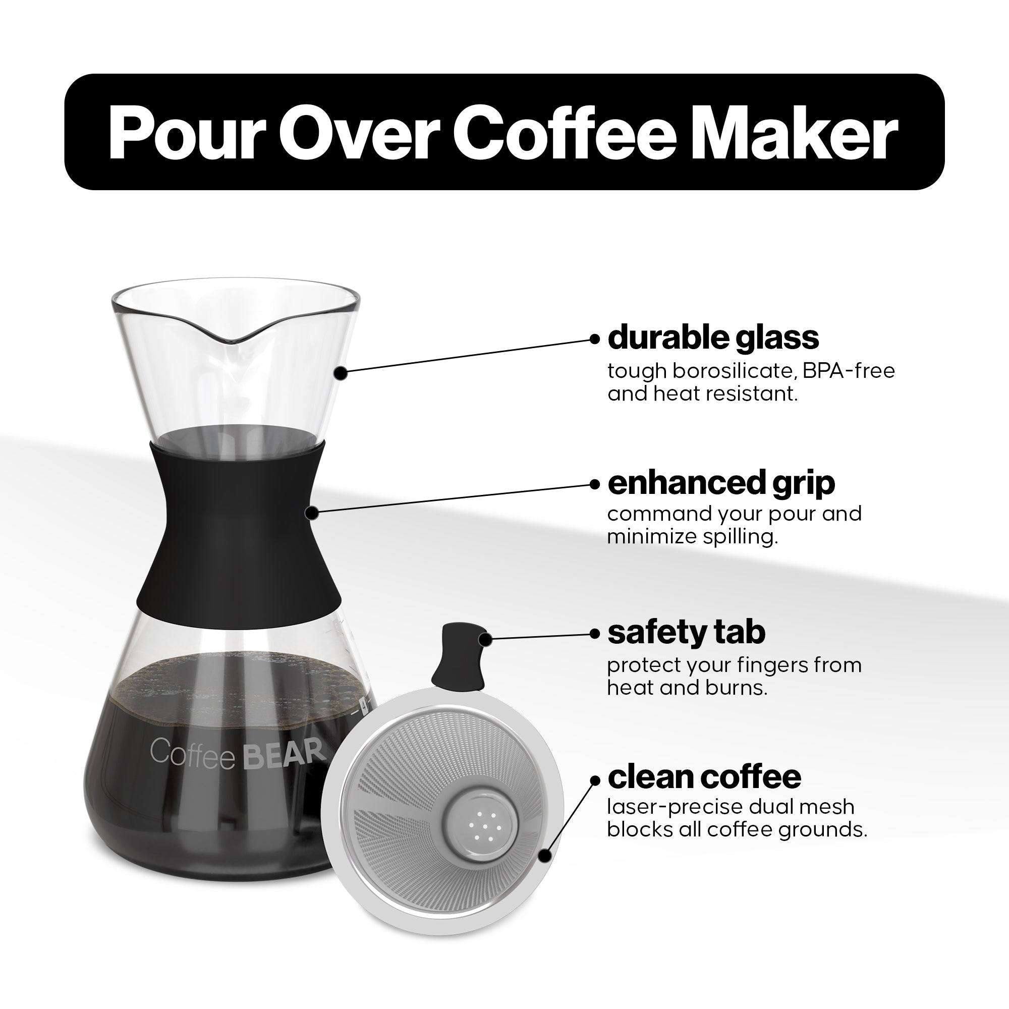 Coffee Maker Pour Over Coffee Dripper Brew Heat Resistant Glass